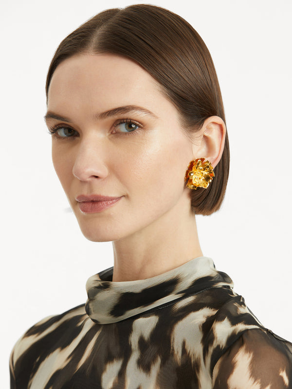 Oscar De La Renta Small Peony Clip-On Earrings