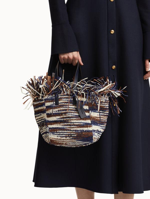 Oscar De La Renta Small Raffia Crochet Square Tote