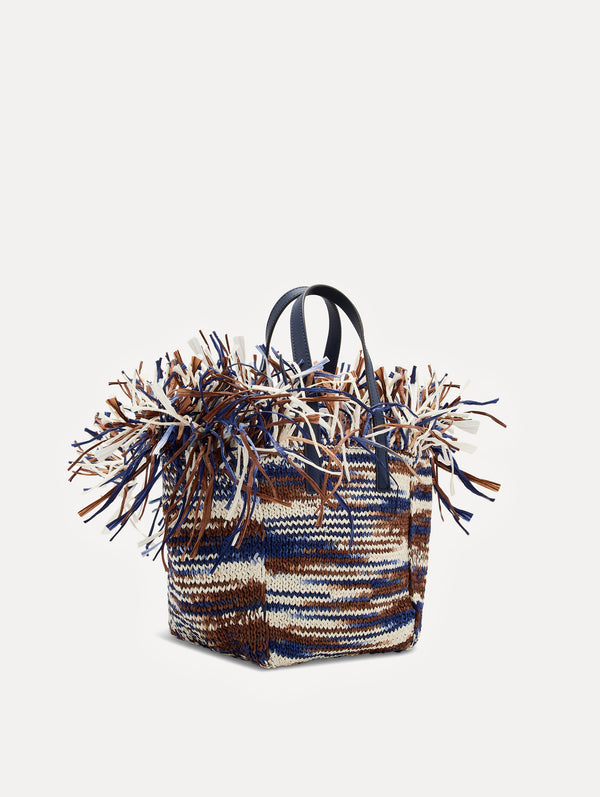 Oscar De La Renta Small Raffia Crochet Square Tote