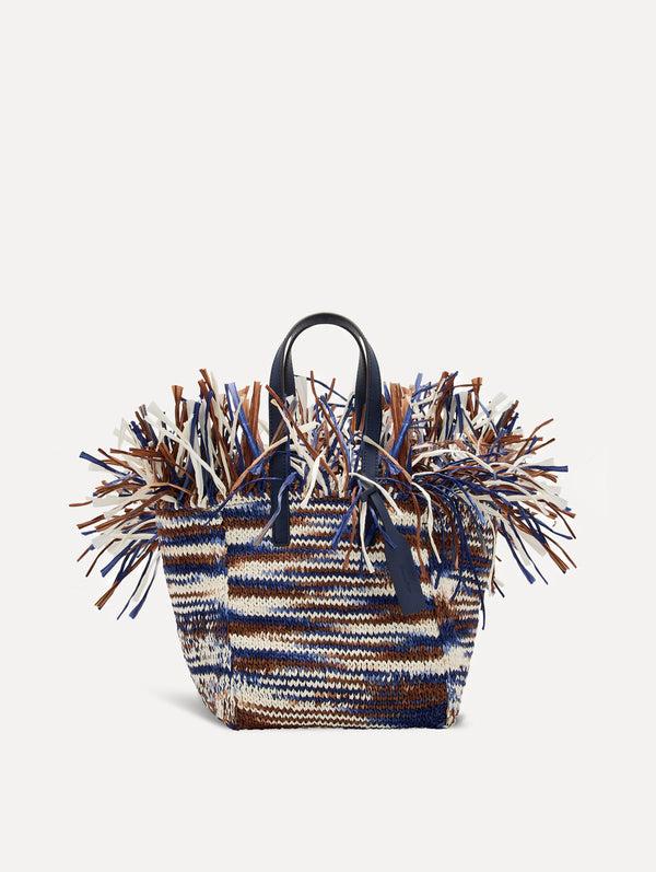 oscar de la renta Small Raffia Crochet Square Tote