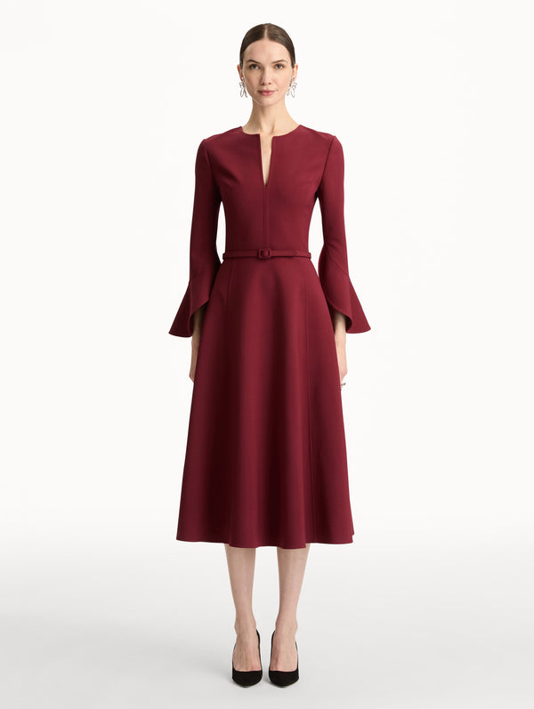 Oscar De La Renta Split Neck Wool Dress