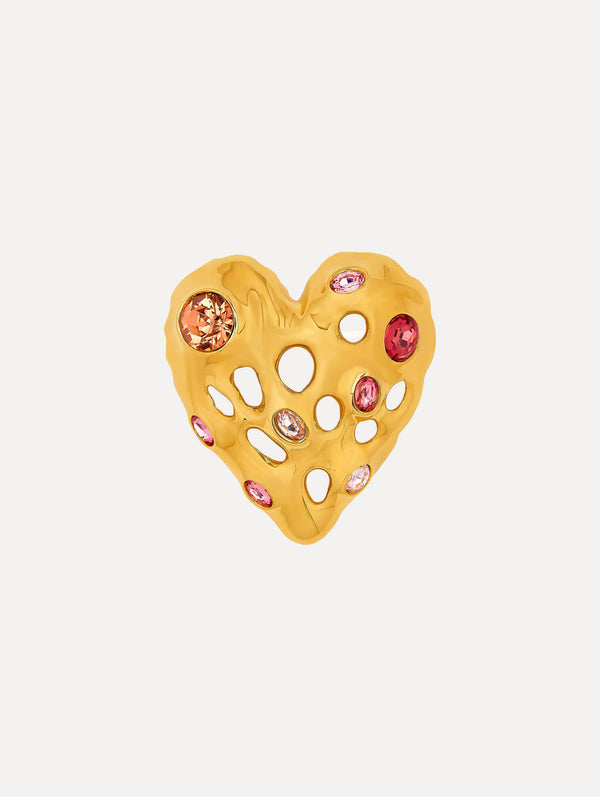 oscar de la renta Textured Metal Heart Brooch