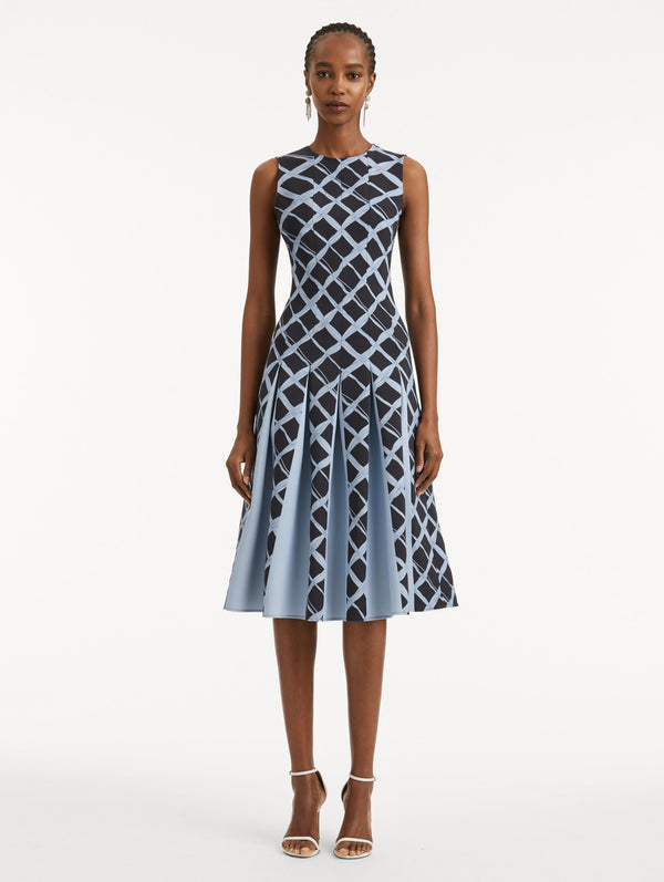 Oscar De La Renta Wavy Plaid Inset Dress