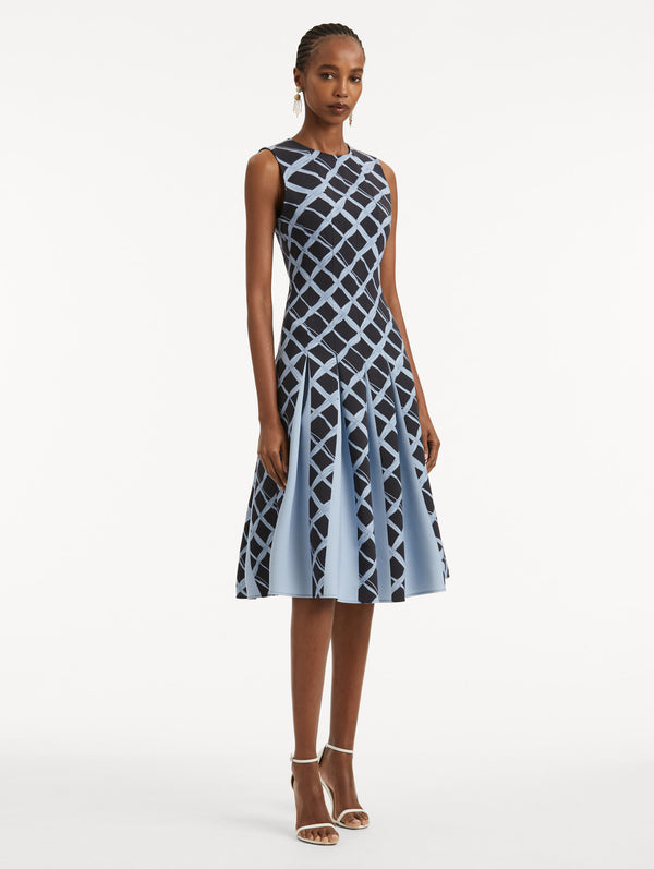 Oscar De La Renta Wavy Plaid Inset Dress