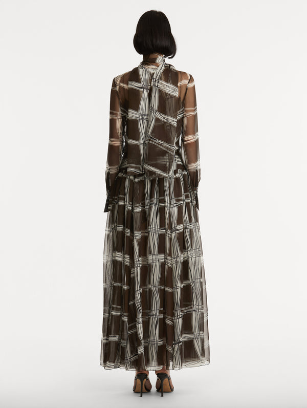 Oscar De La Renta Wavy Plaid Silk Chiffon Dress