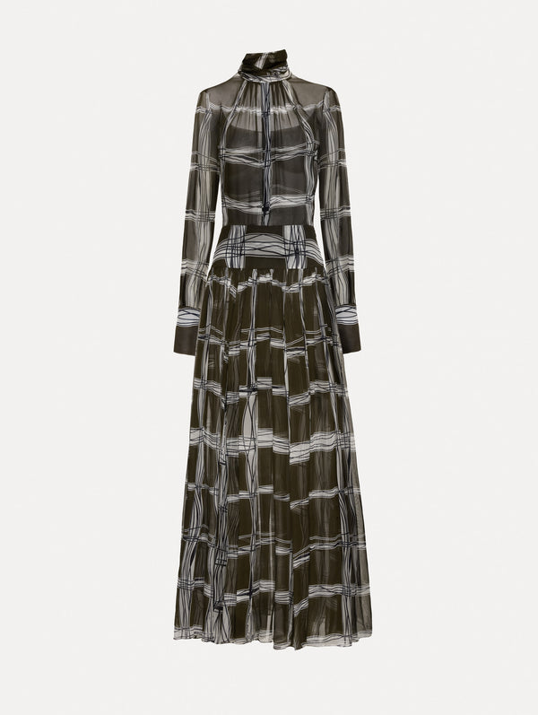 oscar de la renta Wavy Plaid Silk Chiffon Dress