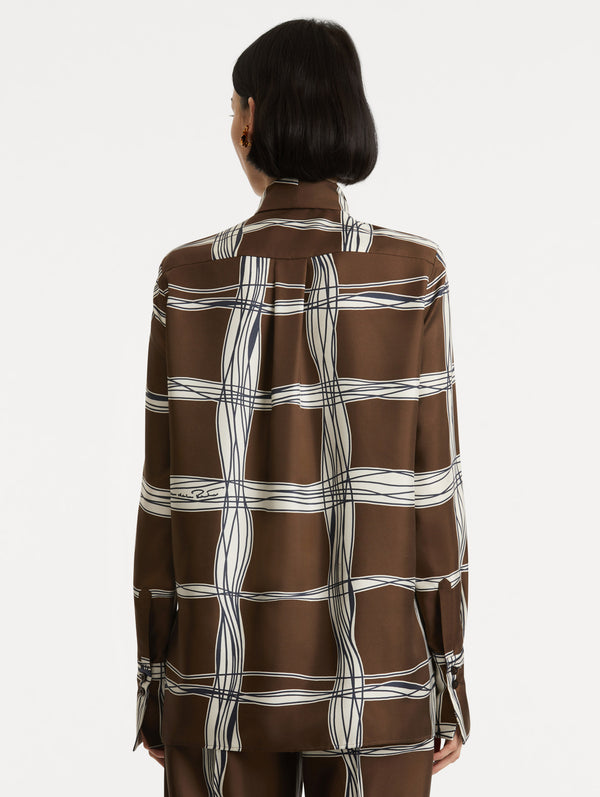 Oscar De La Renta Wavy Plaid Silk Twill Blouse