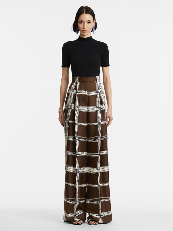 Oscar De La Renta Wavy Plaid Silk Twill Pant