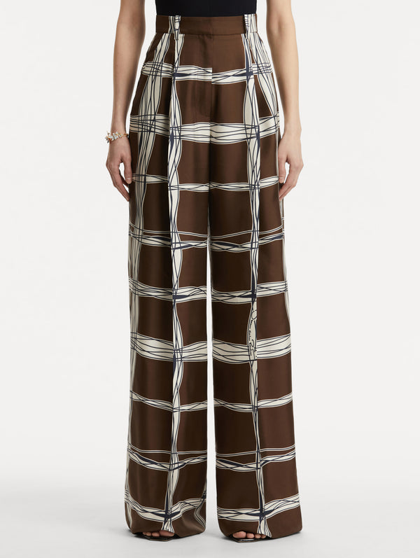 Oscar De La Renta Wavy Plaid Silk Twill Pant