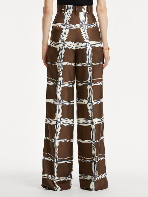 Oscar De La Renta Wavy Plaid Silk Twill Pant