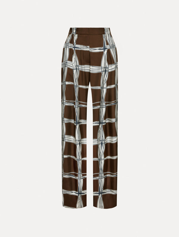 oscar de la renta Wavy Plaid Silk Twill Pant