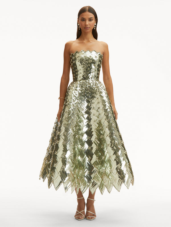 Oscar De La Renta Woven Sequin Cocktail Dress