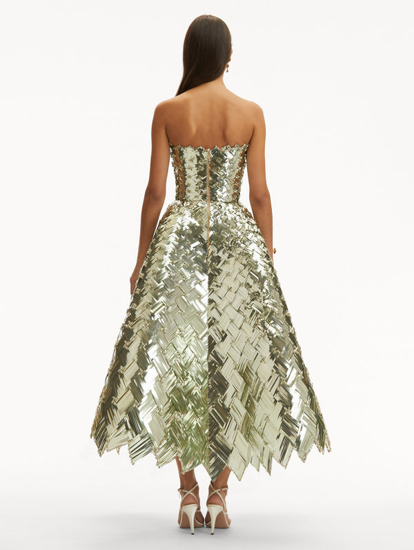 Oscar De La Renta Woven Sequin Cocktail Dress