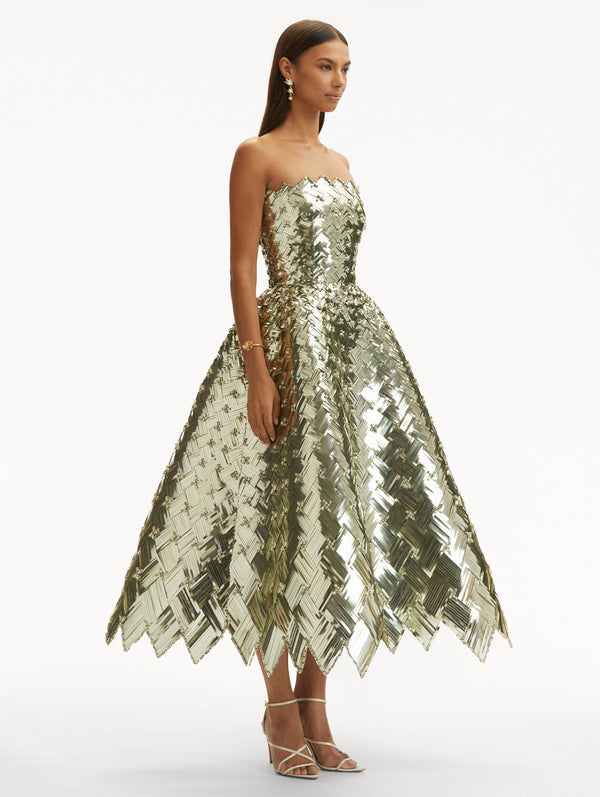 Oscar De La Renta Woven Sequin Cocktail Dress