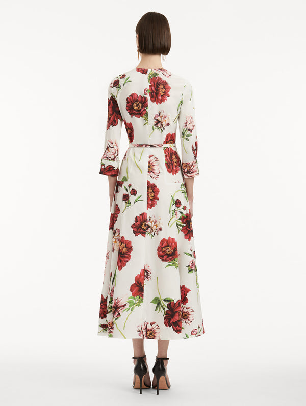 Oscar De La Renta Peony Cotton Poplin 3/4 Sleeve Dress