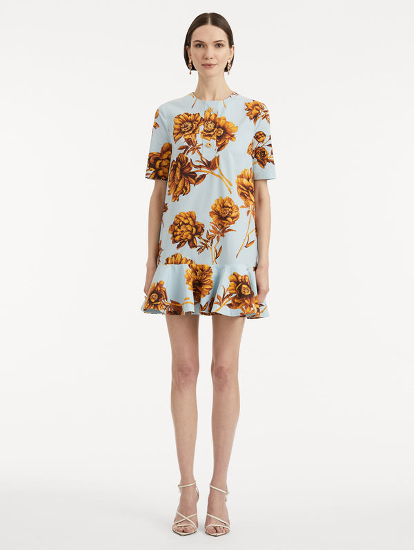 Oscar De La Renta Peony Cotton Poplin Flounce Dress