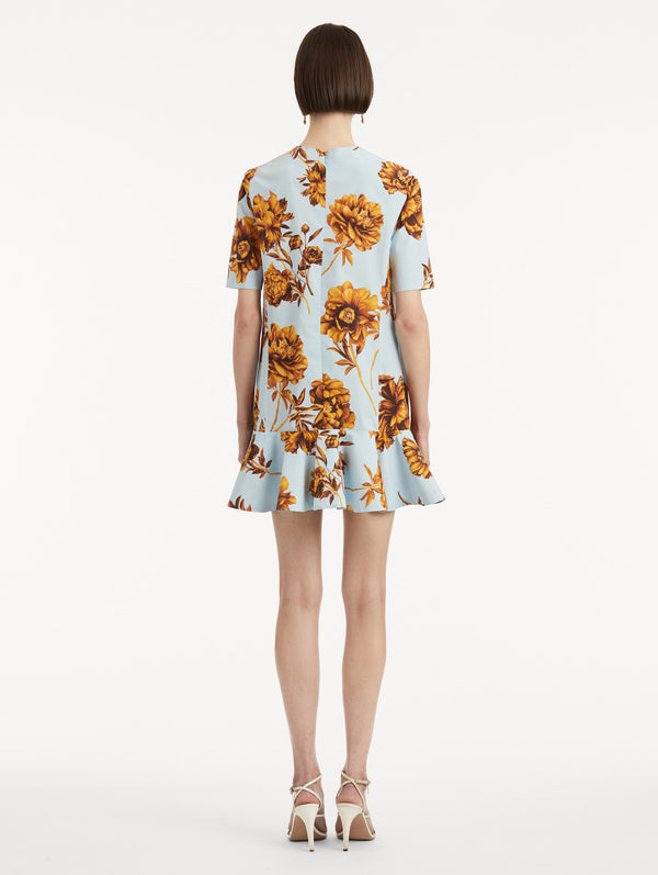 Oscar De La Renta Peony Cotton Poplin Flounce Dress