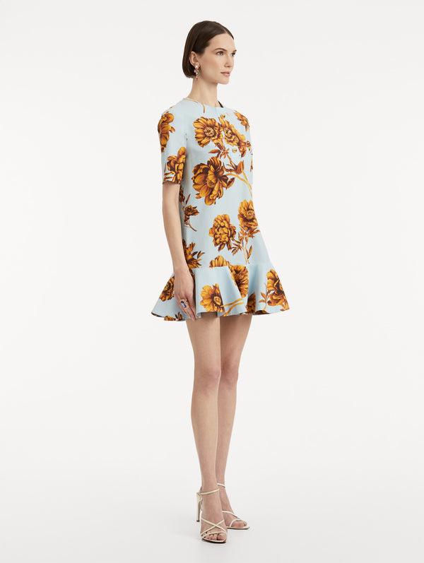 Oscar De La Renta Peony Cotton Poplin Flounce Dress