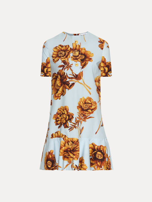 oscar de la renta Peony Cotton Poplin Flounce Dress