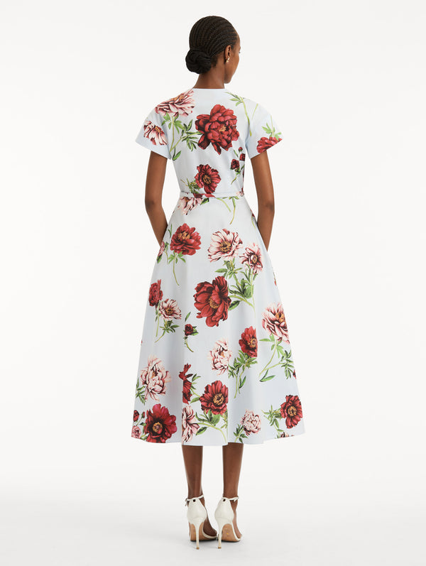 Oscar De La Renta Peony Cotton Poplin Short Sleeve Dress