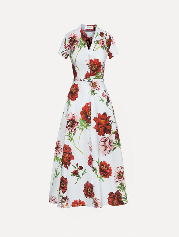 oscar de la renta Peony Cotton Poplin Short Sleeve Dress