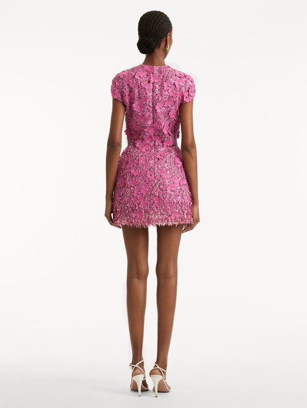 Oscar De La Renta Peony Sequin And Raffia Embroidered Dress