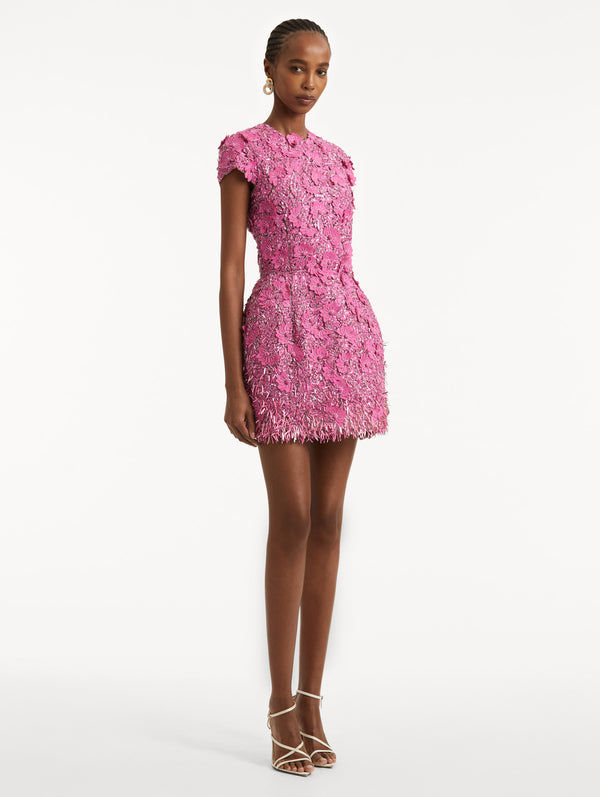 Oscar De La Renta Peony Sequin And Raffia Embroidered Dress