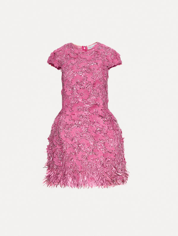 oscar de la renta Peony Sequin and Raffia Embroidered Dress