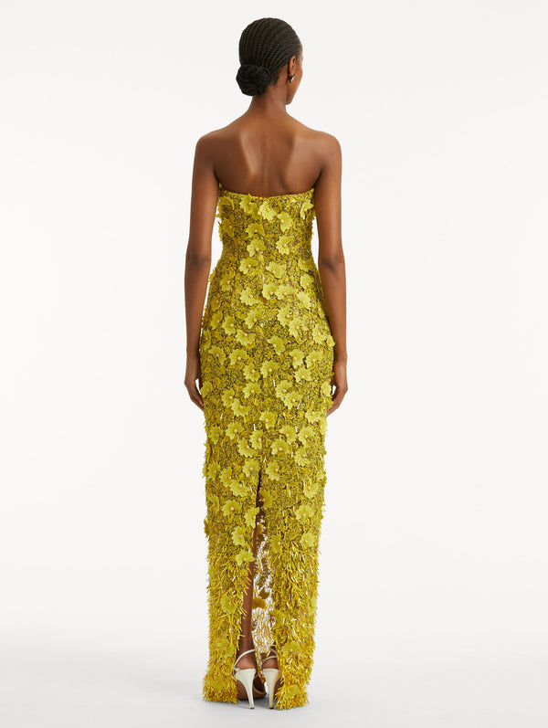 Oscar De La Renta Peony Sequin And Raffia Embroidered Gown