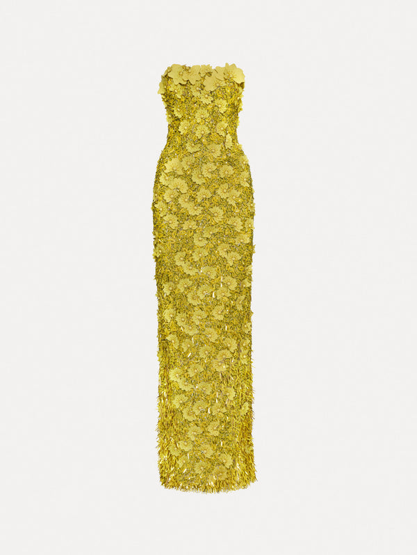 oscar de la renta Peony Sequin and Raffia Embroidered Gown