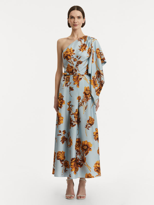 Oscar De La Renta Peony Silk Twill One-Shoulder Dress
