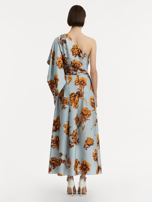 Oscar De La Renta Peony Silk Twill One-Shoulder Dress