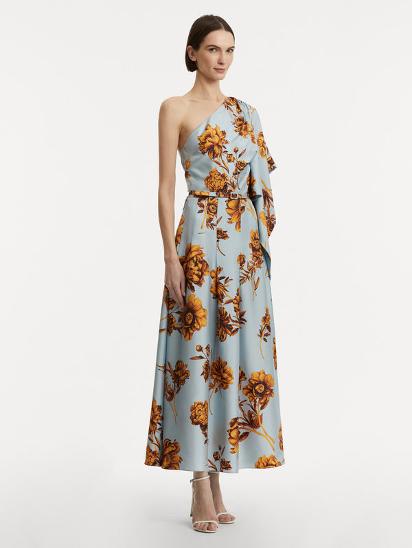 Oscar De La Renta Peony Silk Twill One-Shoulder Dress