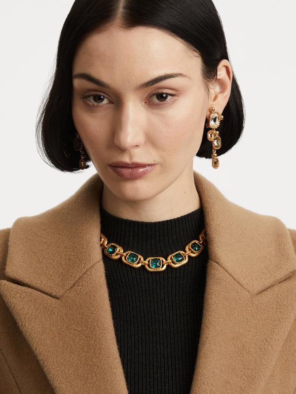 Oscar De La Renta Rectangle Crystal Chain-Link Necklace