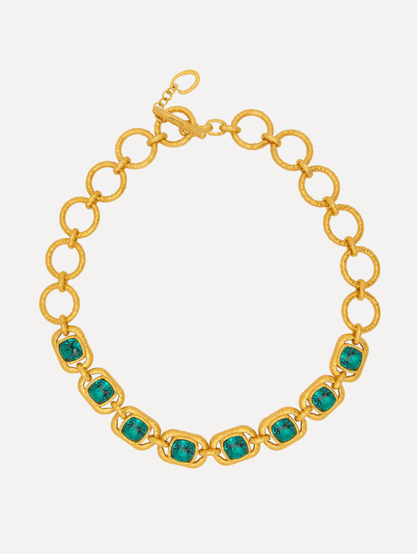 oscar de la renta Rectangle Crystal Chain-Link Necklace