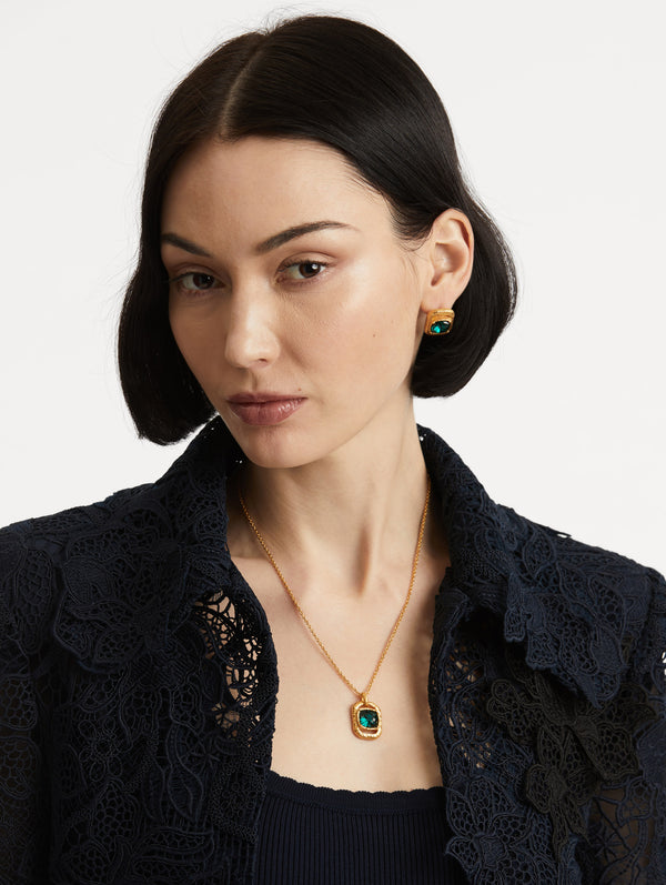 Oscar De La Renta Rectangle Crystal Pendant Necklace