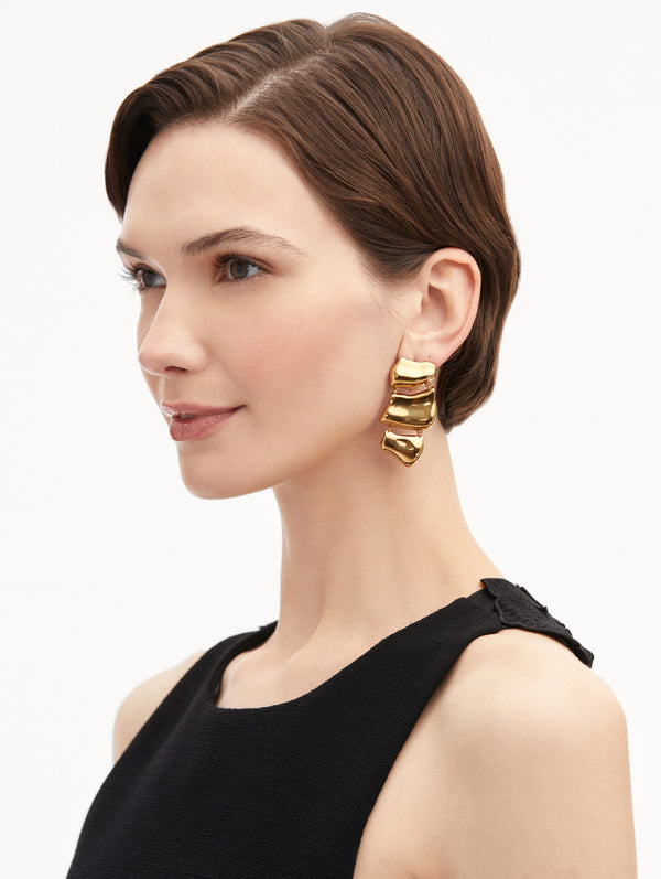 Oscar De La Renta Sculpted Metal Drop Clip-On Earrings