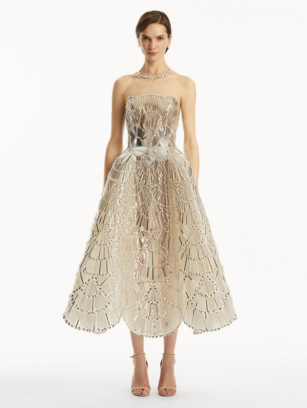 Oscar De La Renta Sequin & Crystal Scallop Embroidered Gown