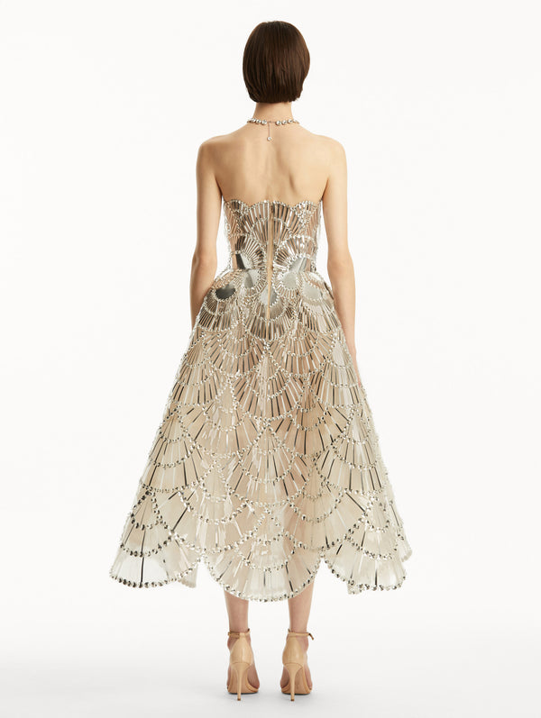 Oscar De La Renta Sequin & Crystal Scallop Embroidered Gown