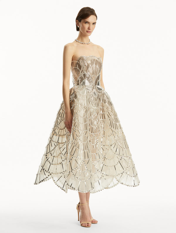 Oscar De La Renta Sequin & Crystal Scallop Embroidered Gown