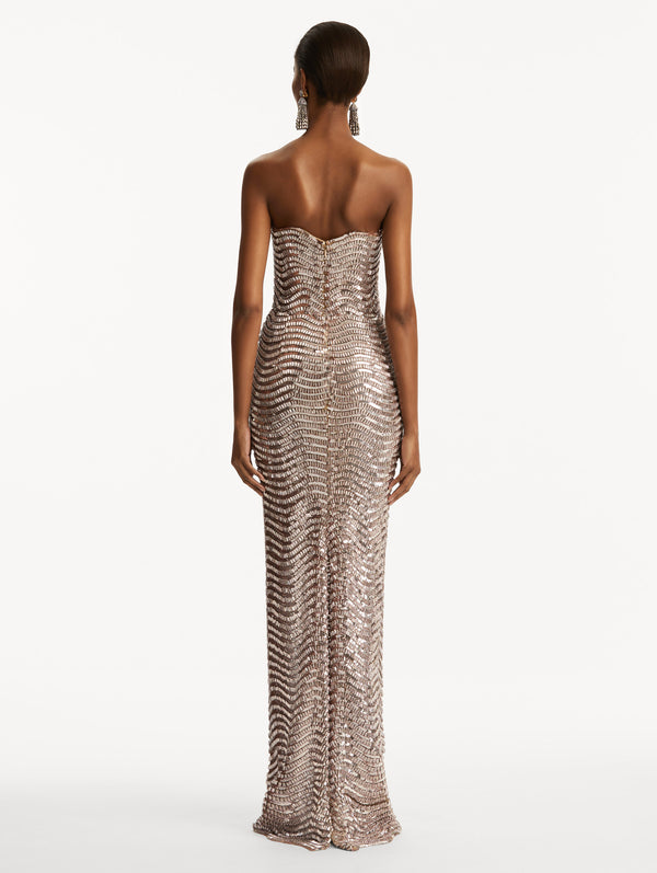 Oscar De La Renta Sequin & Crystal Wave Embroidered Gown