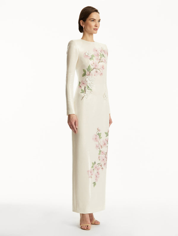 Oscar De La Renta Sequin Jersey Cherry Blossom Gown