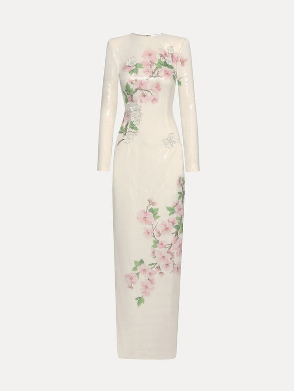 oscar de la renta Sequin Jersey Cherry Blossom Gown