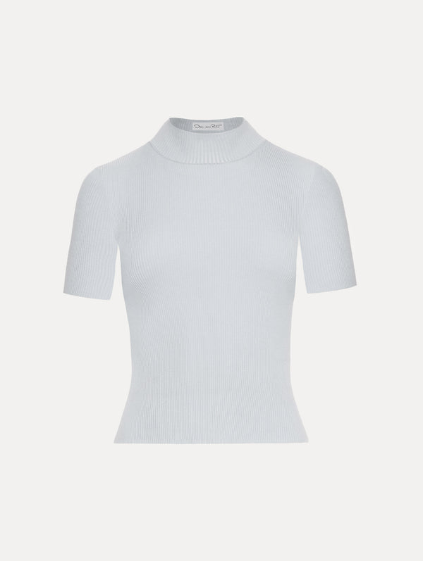oscar de la renta Short Sleeve Mock Neck Ribbed Pullover