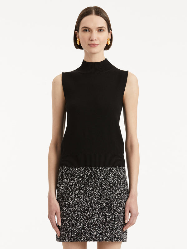 Oscar De La Renta Sleeveless Mock Neck Ribbed Pullover