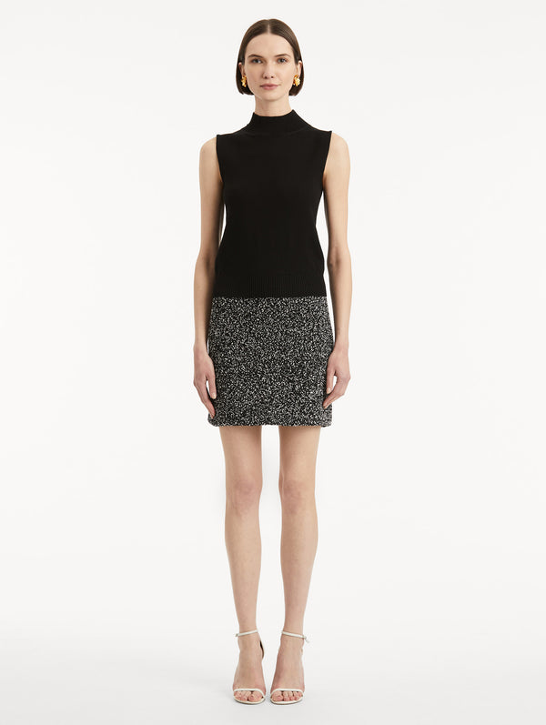 Oscar De La Renta Sleeveless Mock Neck Ribbed Pullover