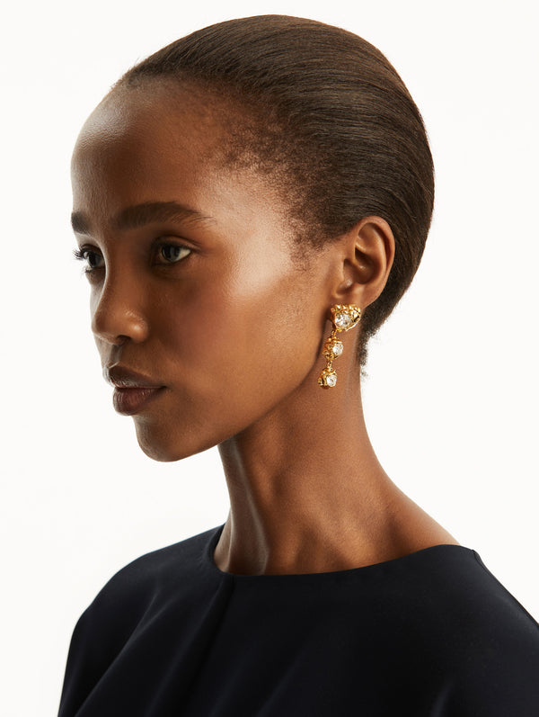 Oscar De La Renta Textured Metal Triple Drop Earrings