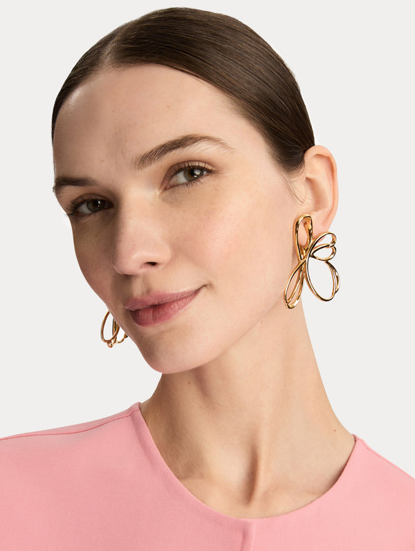 Oscar De La Renta Threaded Flower Asymmetrical Clip-On Earrings