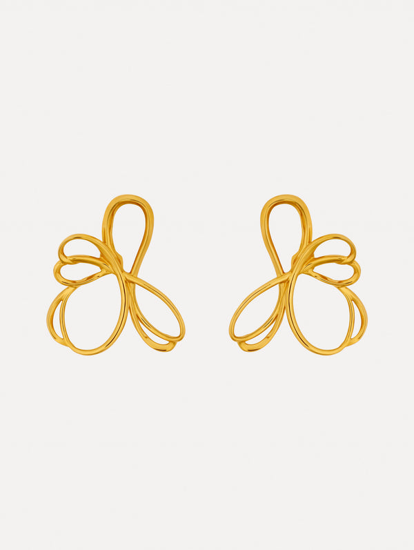 oscar de la renta Threaded Flower Asymmetrical Clip-On Earrings