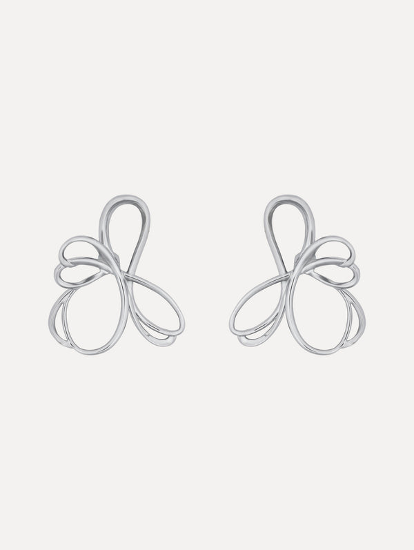 oscar de la renta Threaded Flower Asymmetrical Clip-On Earrings